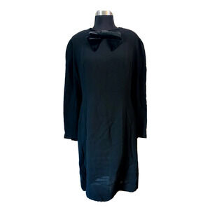 Vintage Laura Ashley Black Wool Dress & Velour Bow Size 12 Goth Wednesday Addams